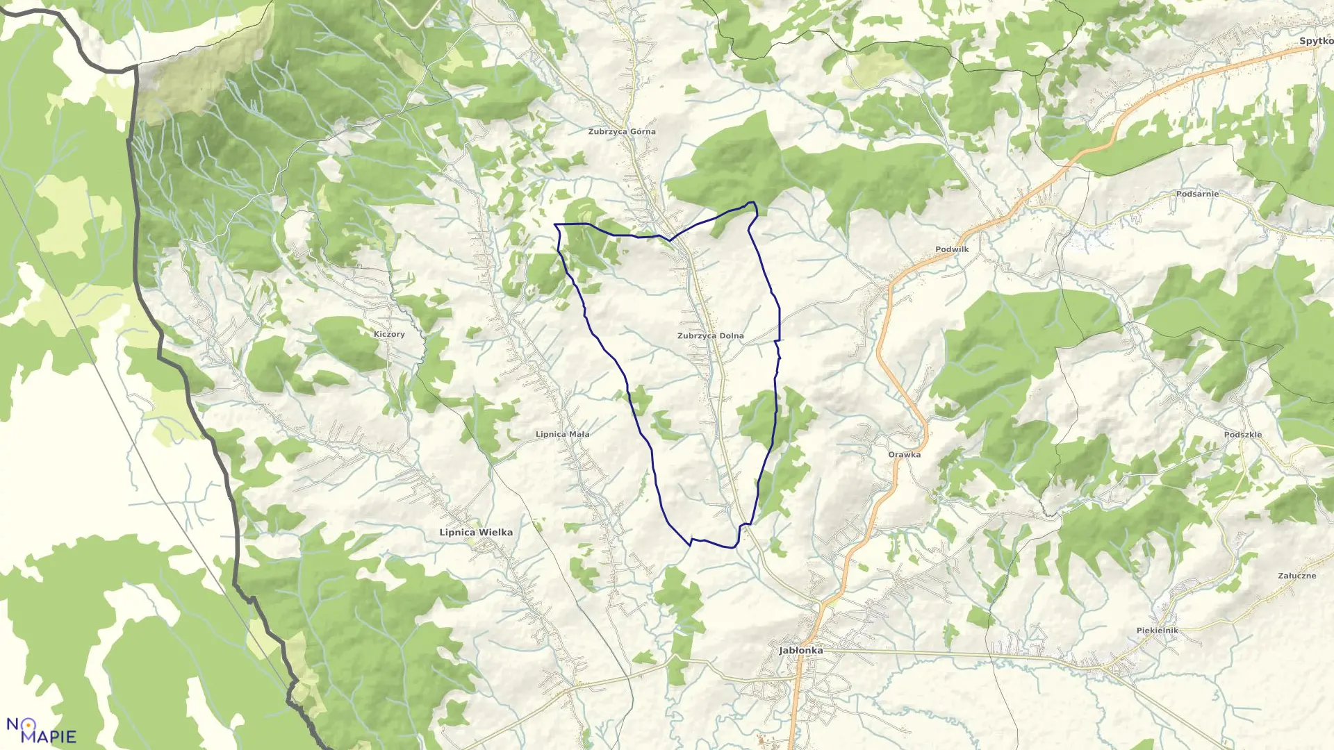 Mapa obrębu Zubrzyca Dolna w gminie Jabłonka